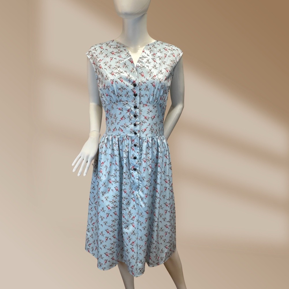 Sucrefas Ladies 50's Inspired Vintage Look Sz XL NWT! Blue Dress Floral Print - Picture 2 of 5
